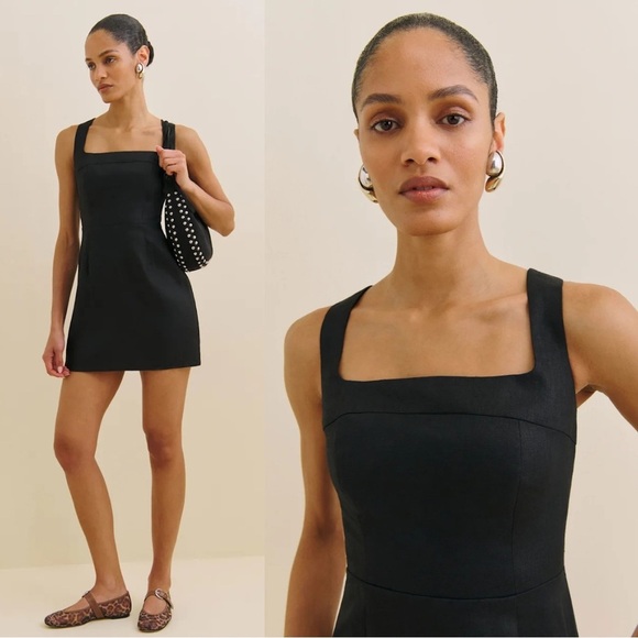 Reformation | Dresses | Reformation Celosia 0 Linen Square Neck Mini Dress  In Black Size 0 New | Poshmark